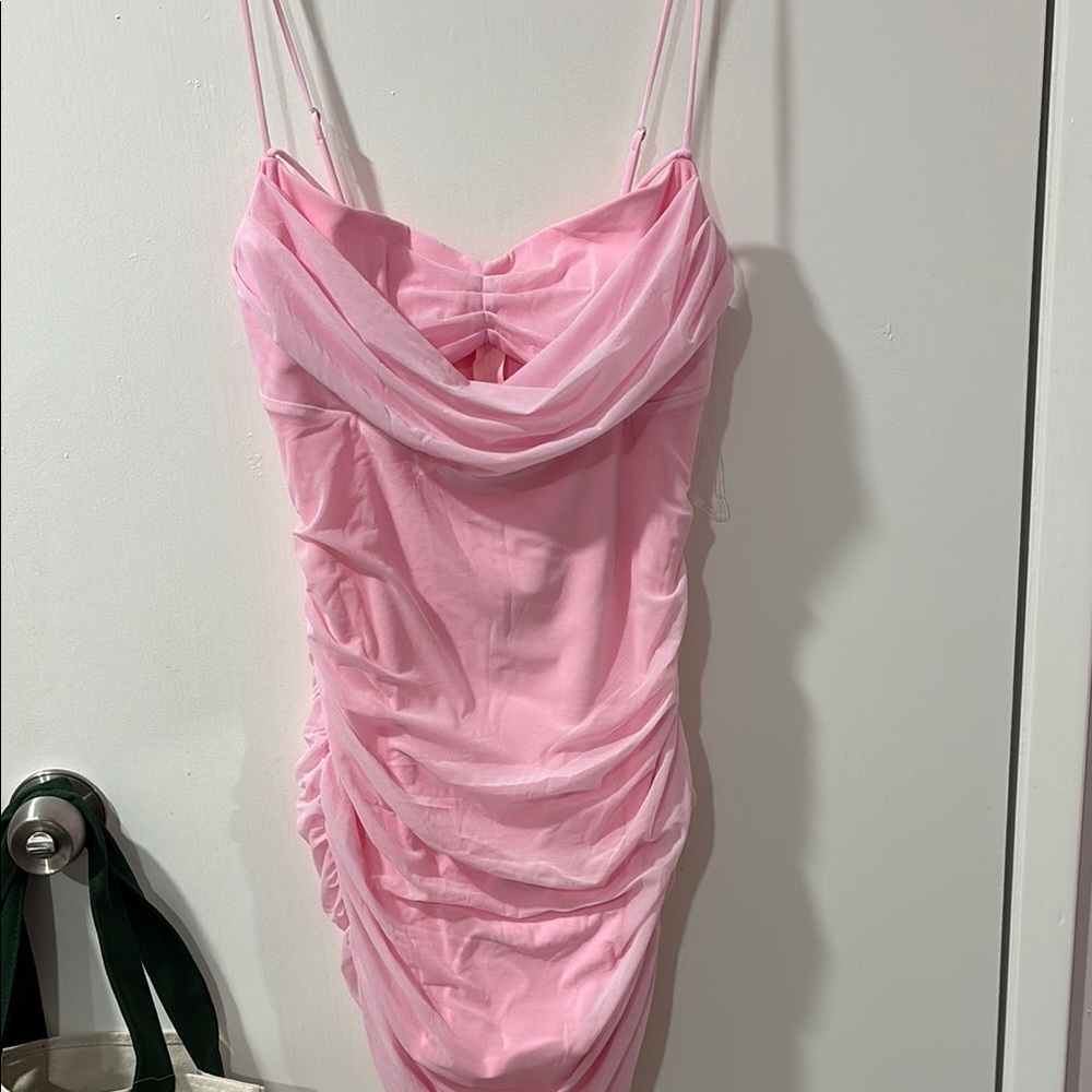 NEW: Windsor Pink Ruched Mesh Spaghetti Strap Dress